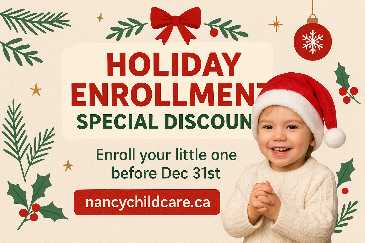 nancy child care Holiday Enrollment Special discount